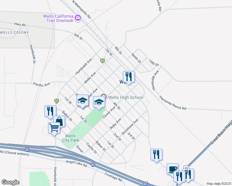 map of restaurants, bars, coffee shops, grocery stores, and more near 426 5th Street in Wells