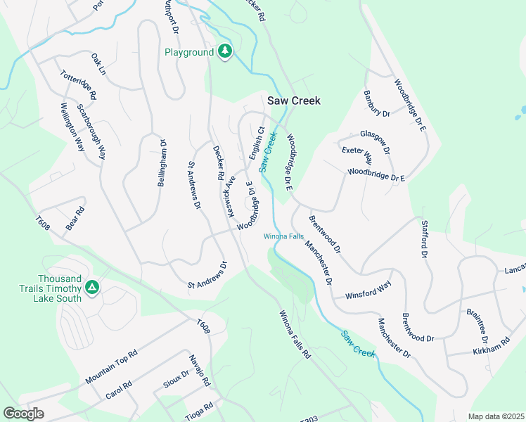 map of restaurants, bars, coffee shops, grocery stores, and more near 115 Woods Lane in Bushkill