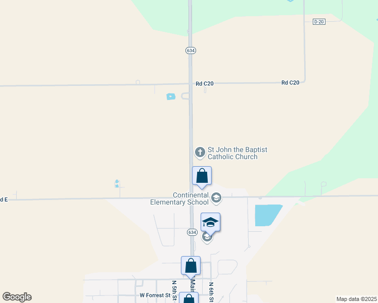 map of restaurants, bars, coffee shops, grocery stores, and more near 4790 Ohio 634 in Continental