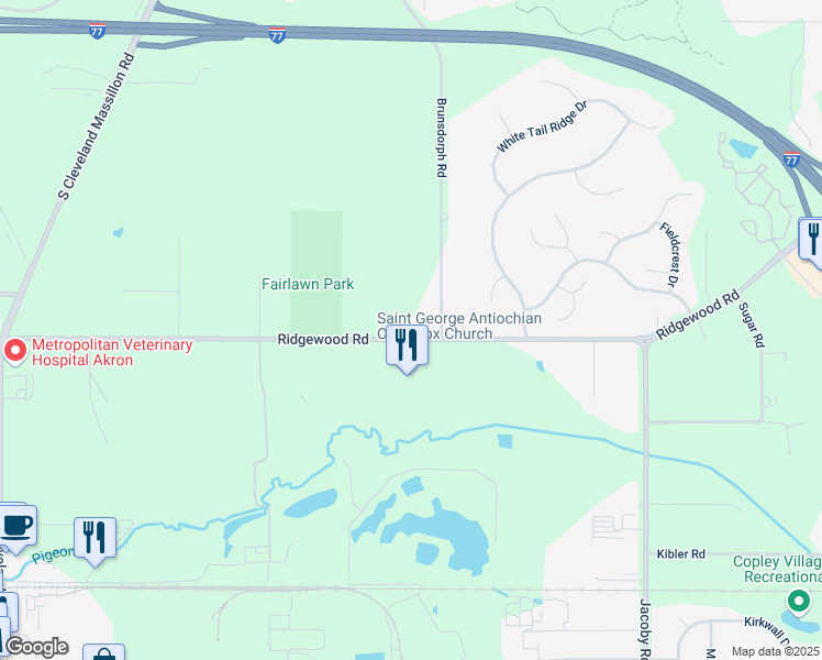 map of restaurants, bars, coffee shops, grocery stores, and more near 3201 Ridgewood Road in Fairlawn