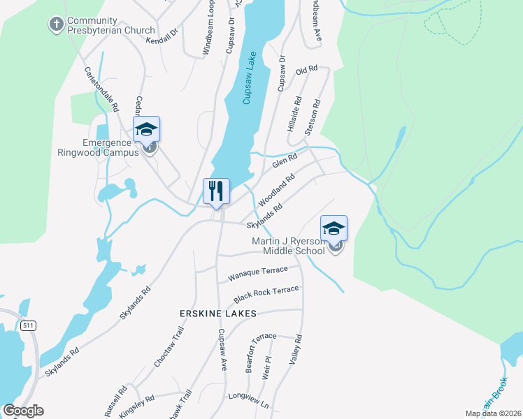 map of restaurants, bars, coffee shops, grocery stores, and more near 16 Woodland Rd in Ringwood