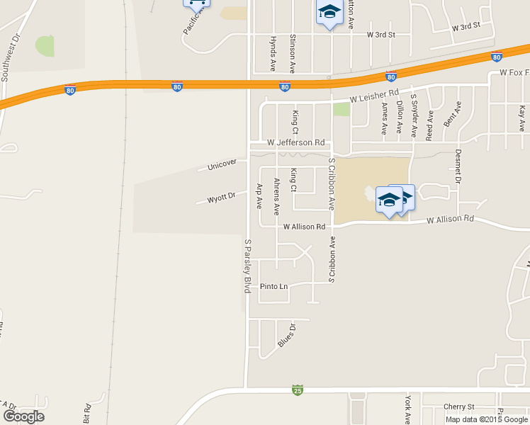 map of restaurants, bars, coffee shops, grocery stores, and more near 1307 Arp Avenue in Cheyenne