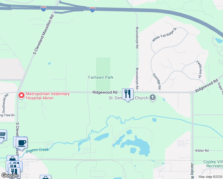 map of restaurants, bars, coffee shops, grocery stores, and more near 3355 Ridgewood Road in Fairlawn
