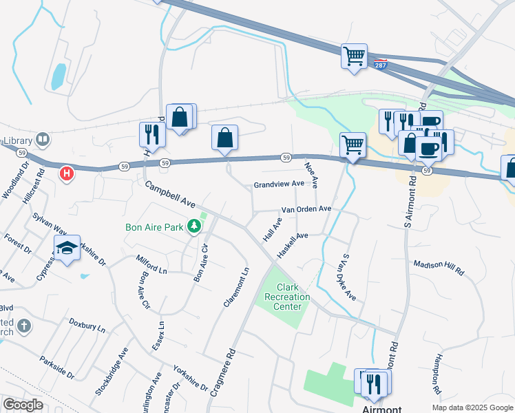 map of restaurants, bars, coffee shops, grocery stores, and more near 8 Myrtle Avenue in Suffern