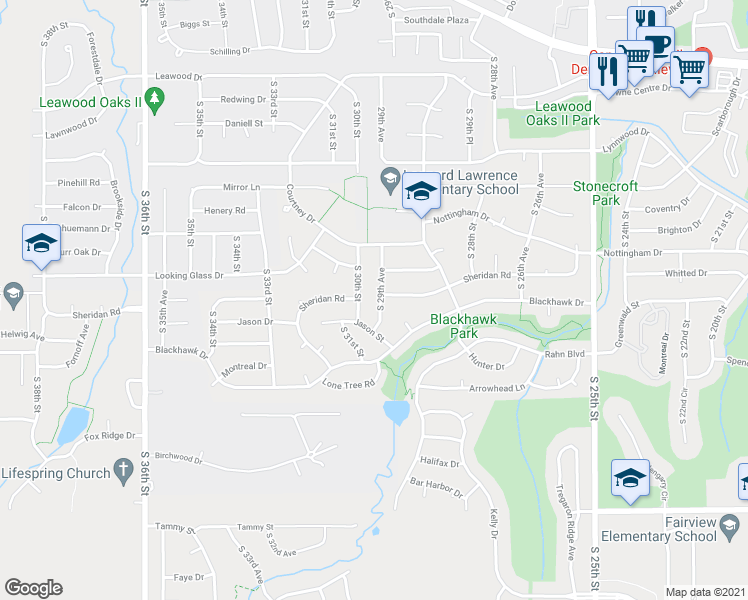 map of restaurants, bars, coffee shops, grocery stores, and more near 13504 South 29th Avenue in Bellevue