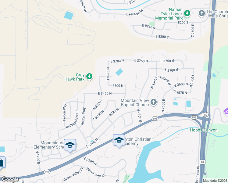 map of restaurants, bars, coffee shops, grocery stores, and more near 2281 East 3450 North in Layton