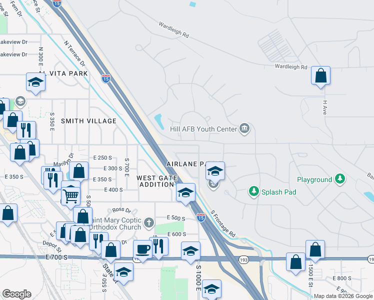 map of restaurants, bars, coffee shops, grocery stores, and more near 63 Airlane Drive in Clearfield