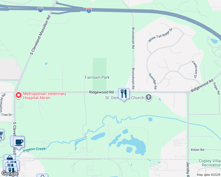 map of restaurants, bars, coffee shops, grocery stores, and more near 3247 Ridgewood Road in Fairlawn