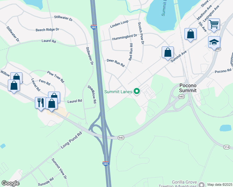 map of restaurants, bars, coffee shops, grocery stores, and more near 604 Wintergreen Lane in Pocono Summit