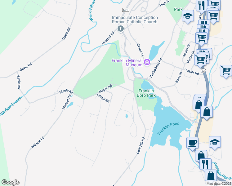 map of restaurants, bars, coffee shops, grocery stores, and more near in Franklin