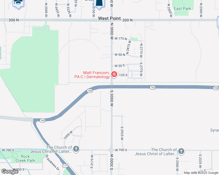 map of restaurants, bars, coffee shops, grocery stores, and more near 222 South 3000 West in Syracuse