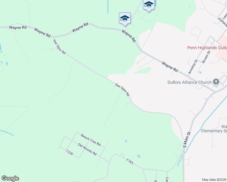 map of restaurants, bars, coffee shops, grocery stores, and more near 590 San Spur Road in DuBois