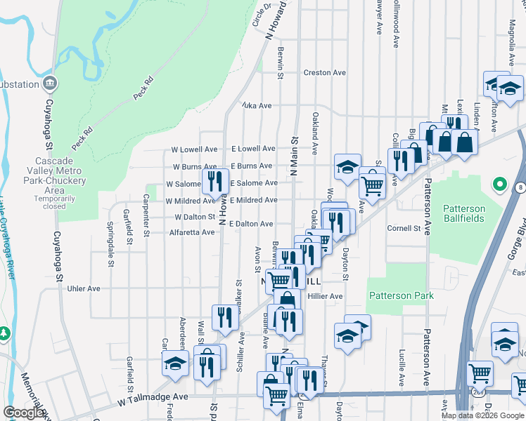 map of restaurants, bars, coffee shops, grocery stores, and more near 924 Berwin Street in Akron