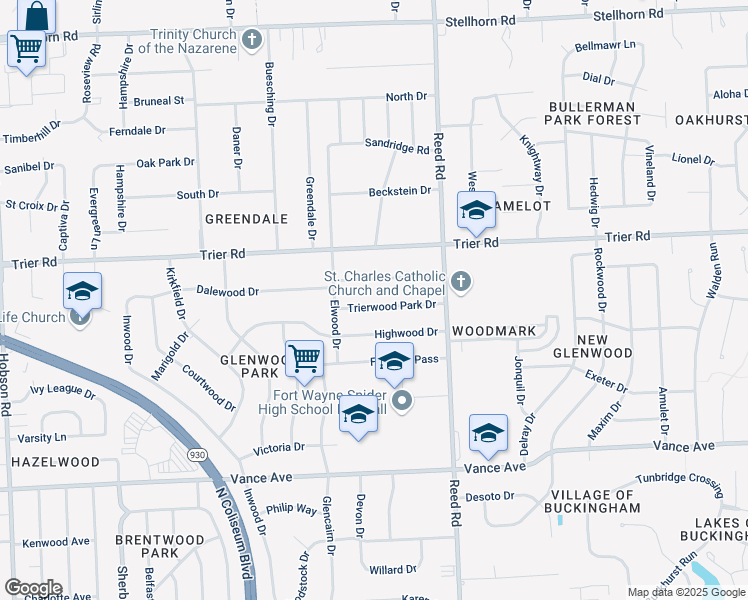4533 Trierwood Park Drive Fort Wayne In Walk Score Map Of Restaurants Bars Coffee S Grocery Ore Near 4533