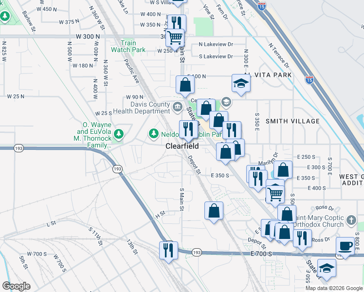 map of restaurants, bars, coffee shops, grocery stores, and more near in Clearfield