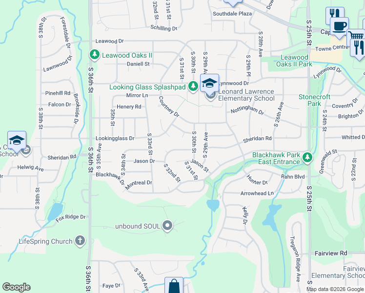 map of restaurants, bars, coffee shops, grocery stores, and more near 3005 Sheridan Road in Bellevue