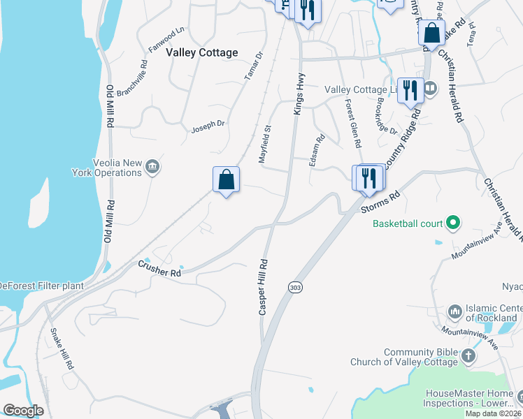 map of restaurants, bars, coffee shops, grocery stores, and more near 160 Crusher Road in Valley Cottage