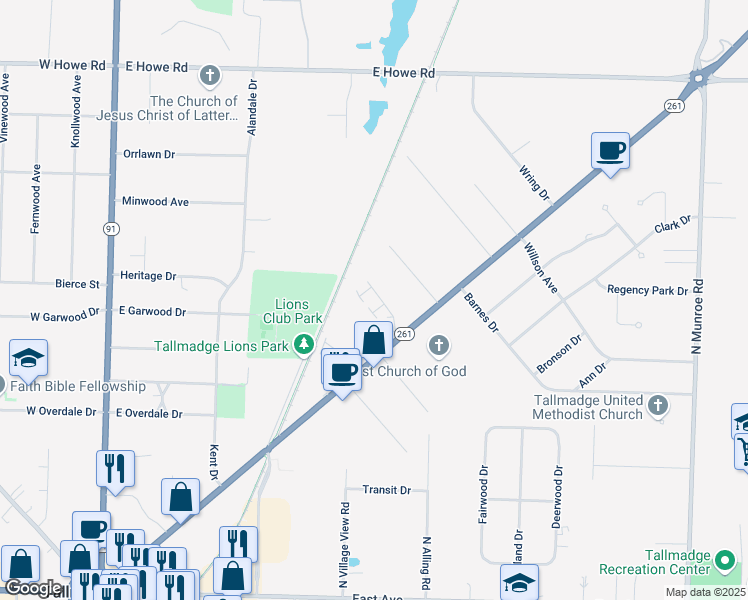 map of restaurants, bars, coffee shops, grocery stores, and more near 447 Northeast Avenue in Tallmadge