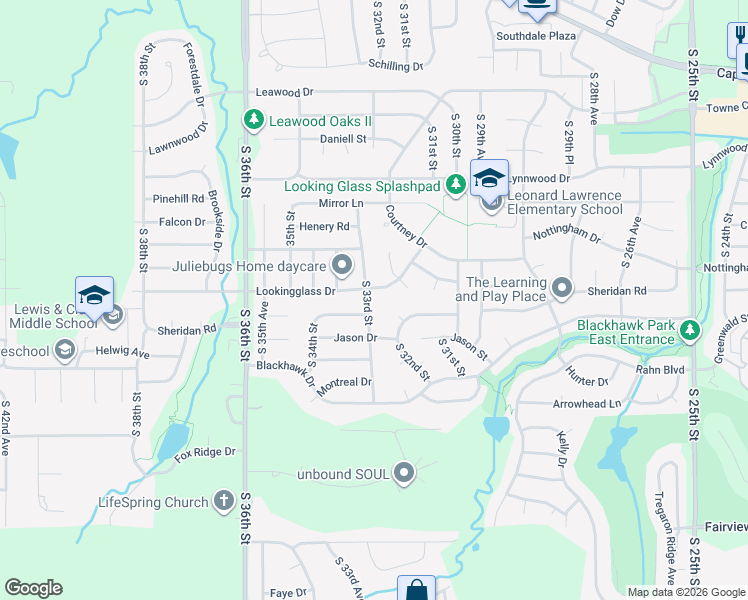 map of restaurants, bars, coffee shops, grocery stores, and more near 13409 South 33rd Street in Bellevue