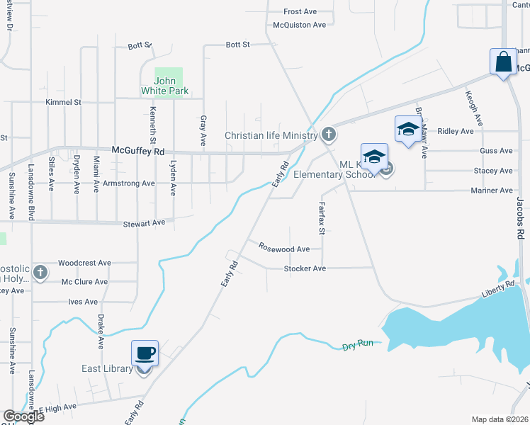 map of restaurants, bars, coffee shops, grocery stores, and more near 821 Early Road in Youngstown