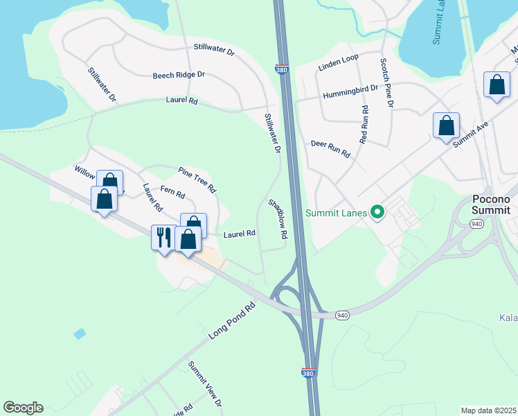 map of restaurants, bars, coffee shops, grocery stores, and more near 327 Stillwater Drive in Pocono Summit