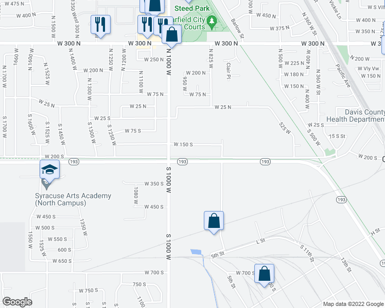 map of restaurants, bars, coffee shops, grocery stores, and more near 950 West 200 South in Clearfield