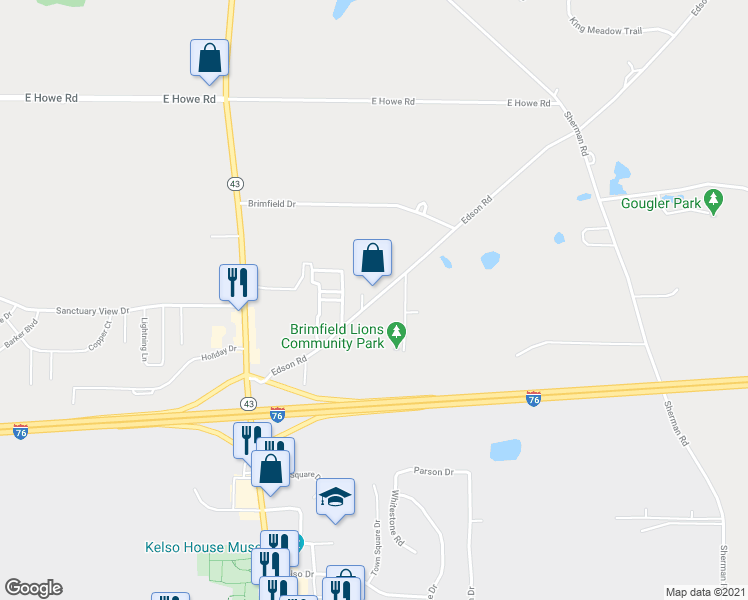 map of restaurants, bars, coffee shops, grocery stores, and more near 4457 Edson Road in Portage