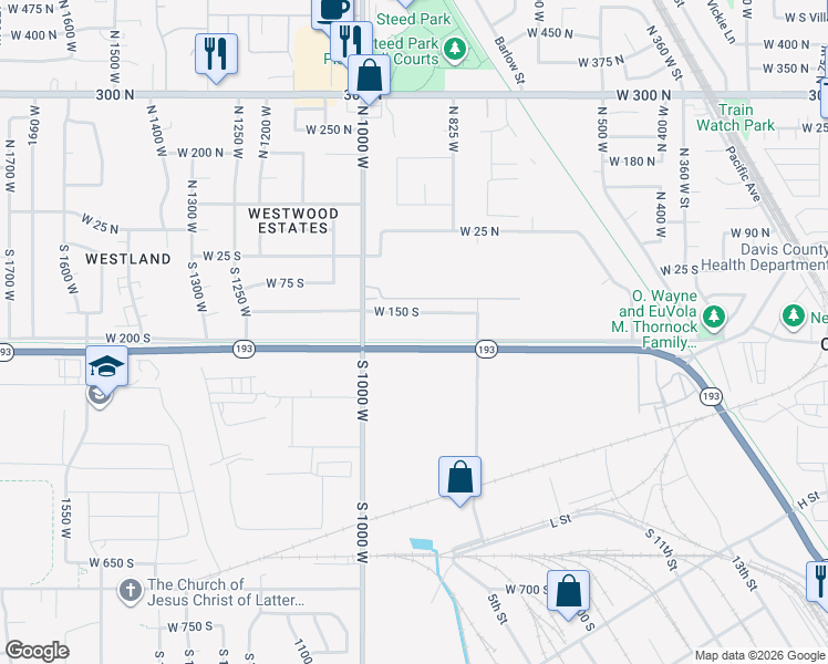 map of restaurants, bars, coffee shops, grocery stores, and more near 950 West 200 South in Clearfield