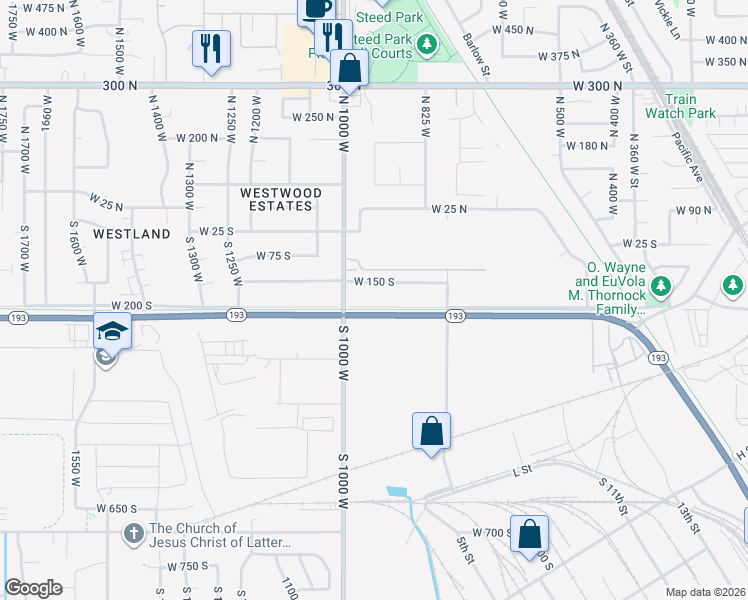 map of restaurants, bars, coffee shops, grocery stores, and more near 950 West 200 South in Clearfield
