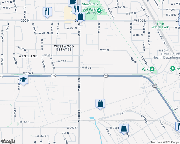 map of restaurants, bars, coffee shops, grocery stores, and more near 910 West 200 South in Clearfield