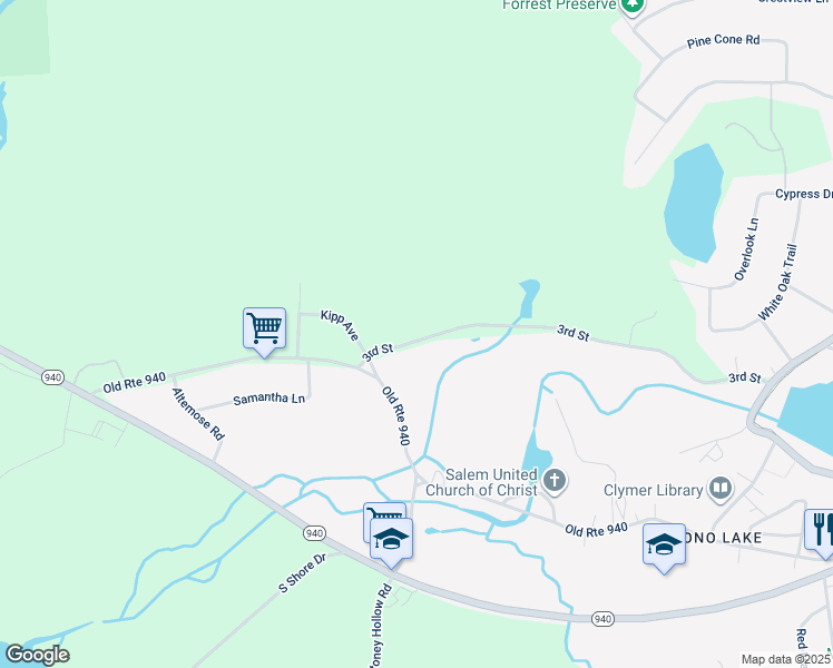 map of restaurants, bars, coffee shops, grocery stores, and more near 135 3rd Street in Pocono Pines