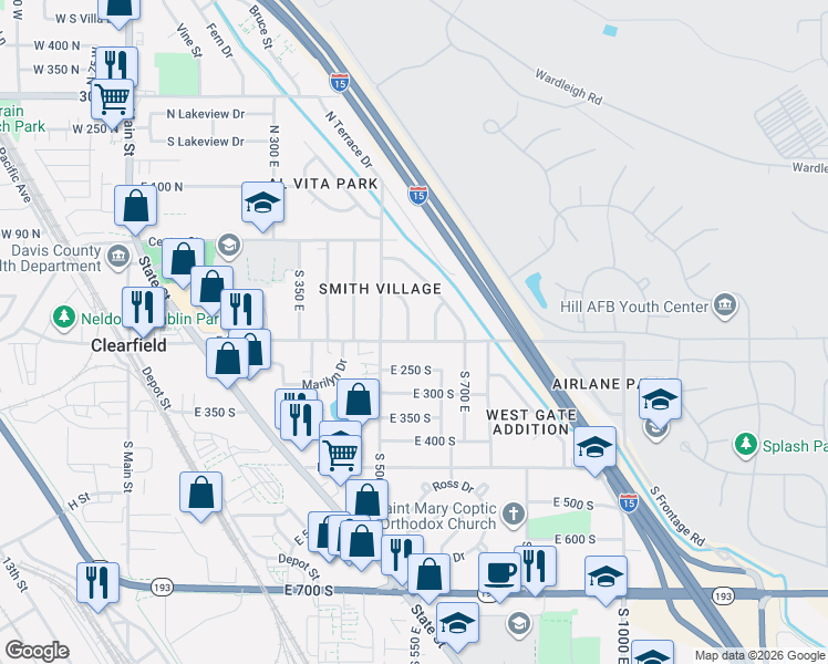 map of restaurants, bars, coffee shops, grocery stores, and more near 193 Locust Street in Clearfield