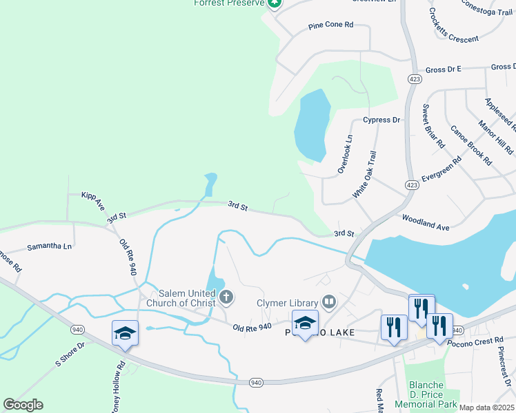 map of restaurants, bars, coffee shops, grocery stores, and more near 211 3rd Street in Pocono Pines