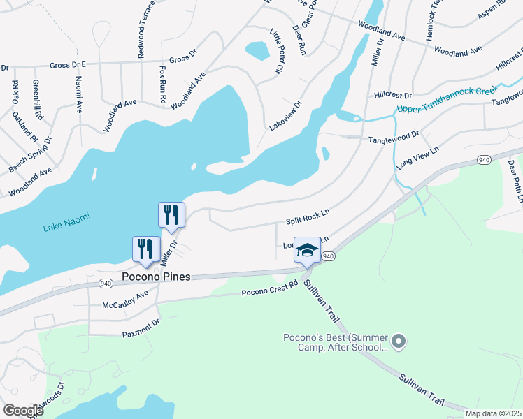 map of restaurants, bars, coffee shops, grocery stores, and more near 200 Miller Drive in Pocono Pines