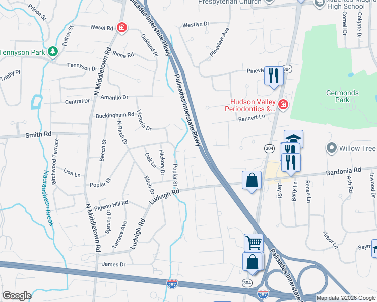 map of restaurants, bars, coffee shops, grocery stores, and more near 10 Cranford Road in Bardonia
