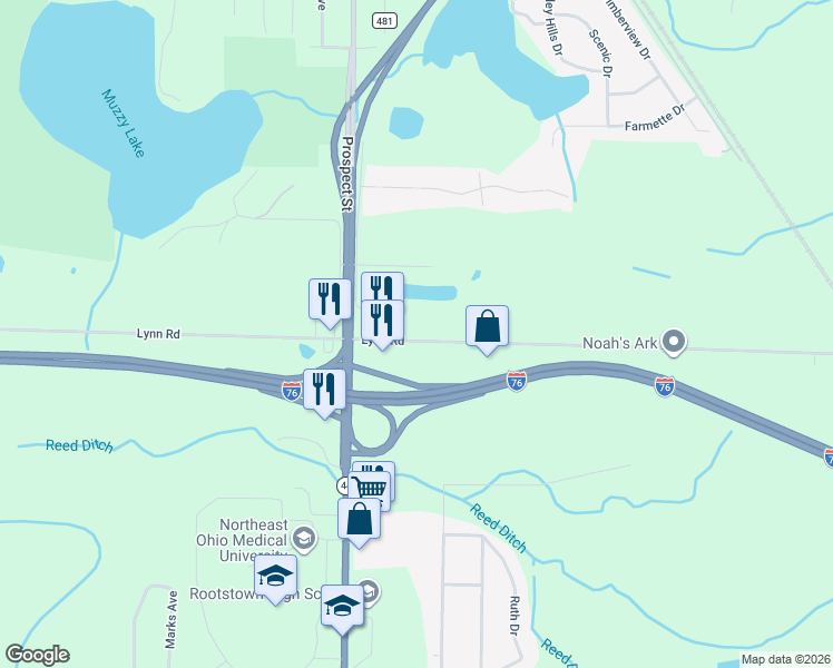 map of restaurants, bars, coffee shops, grocery stores, and more near 4243 Lynn Road in Ravenna