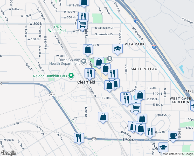 map of restaurants, bars, coffee shops, grocery stores, and more near 146 State Street in Clearfield