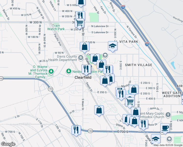 map of restaurants, bars, coffee shops, grocery stores, and more near 146 State Street in Clearfield