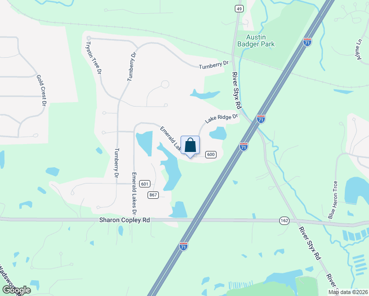 map of restaurants, bars, coffee shops, grocery stores, and more near 5790 Emerald Lakes Drive in Medina