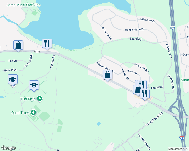 map of restaurants, bars, coffee shops, grocery stores, and more near 2564 Pennsylvania 940 in Long Pond
