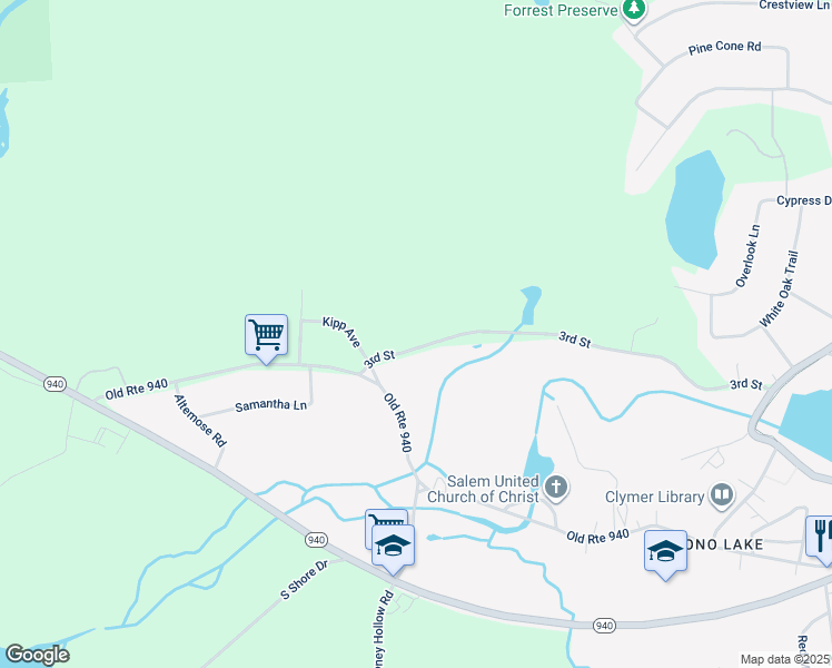 map of restaurants, bars, coffee shops, grocery stores, and more near 135 3rd Street in Pocono Pines