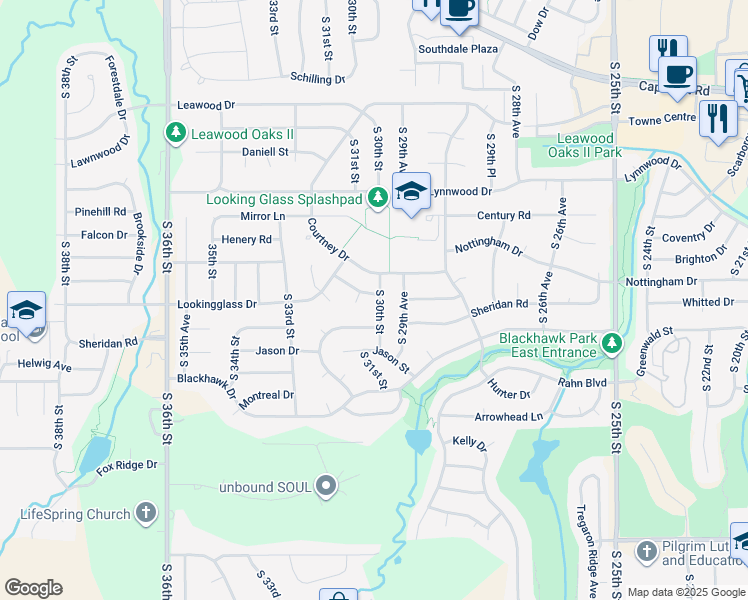 map of restaurants, bars, coffee shops, grocery stores, and more near 13408 South 30th Street in Bellevue