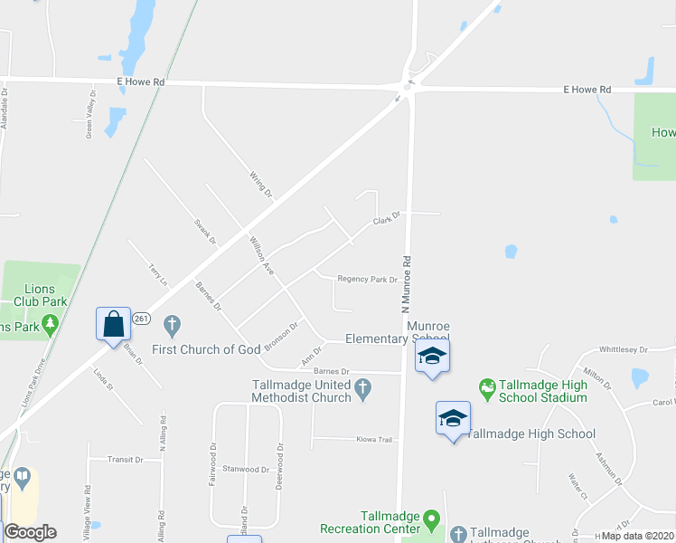 map of restaurants, bars, coffee shops, grocery stores, and more near 390 Regency Park Drive in Tallmadge