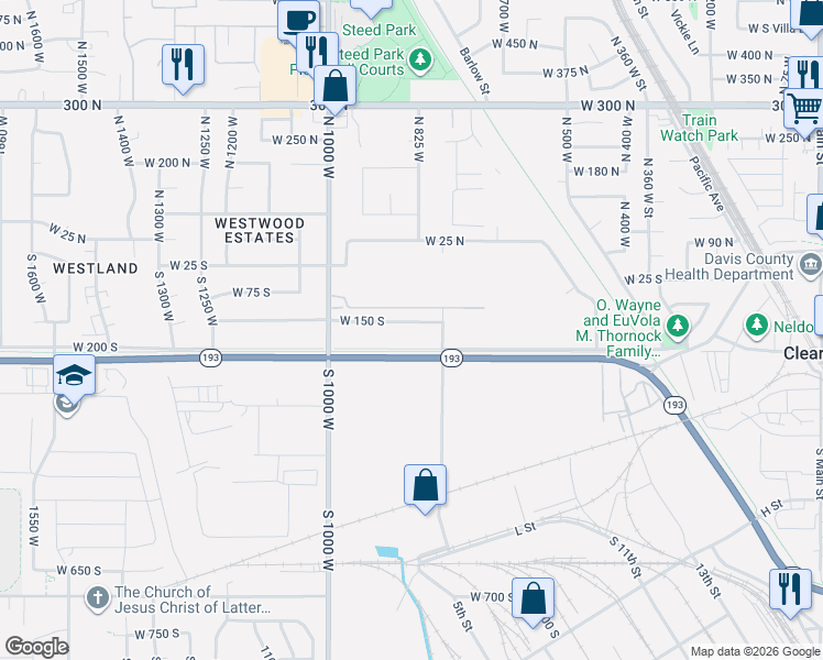 map of restaurants, bars, coffee shops, grocery stores, and more near 851 West 150 South in Clearfield