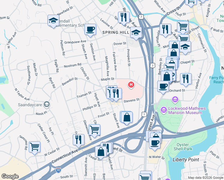 map of restaurants, bars, coffee shops, grocery stores, and more near 88 Truman Street in Norwalk