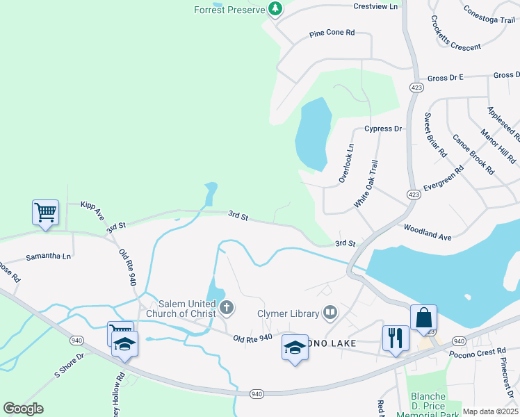 map of restaurants, bars, coffee shops, grocery stores, and more near 211 3rd Street in Pocono Pines