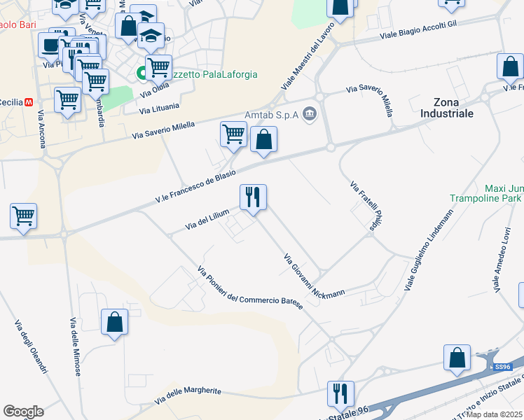 map of restaurants, bars, coffee shops, grocery stores, and more near 22 Viale Francesco de Blasio in Città Metropolitana di Bari