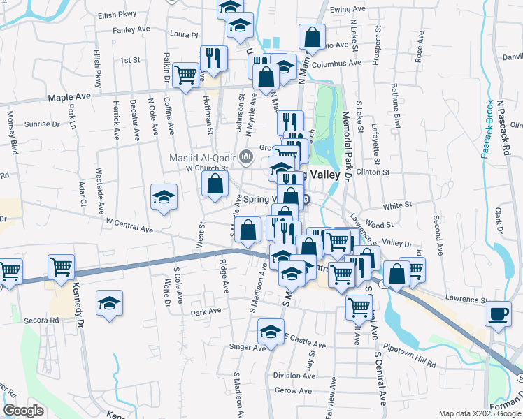 map of restaurants, bars, coffee shops, grocery stores, and more near 7 West Furman Place in Spring Valley
