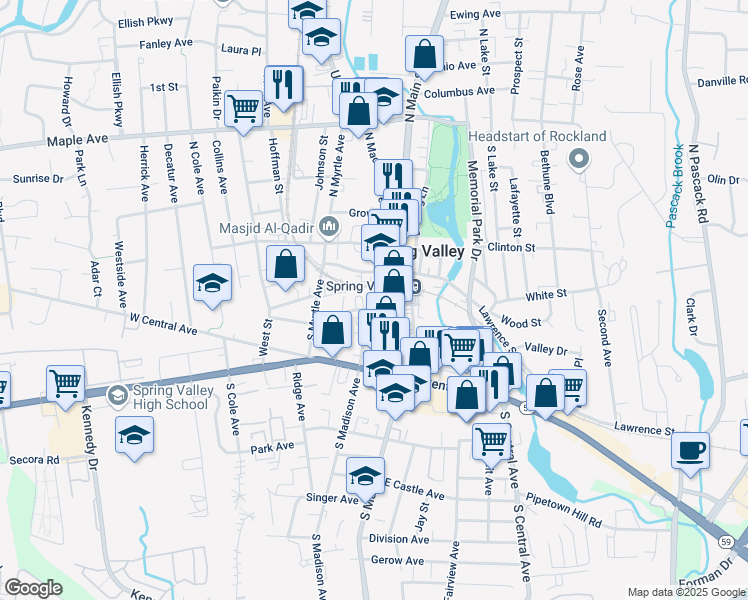 map of restaurants, bars, coffee shops, grocery stores, and more near 7 West Furman Place in Spring Valley