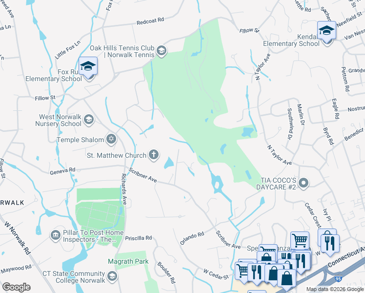 map of restaurants, bars, coffee shops, grocery stores, and more near 3 Yorkshire Road in Norwalk
